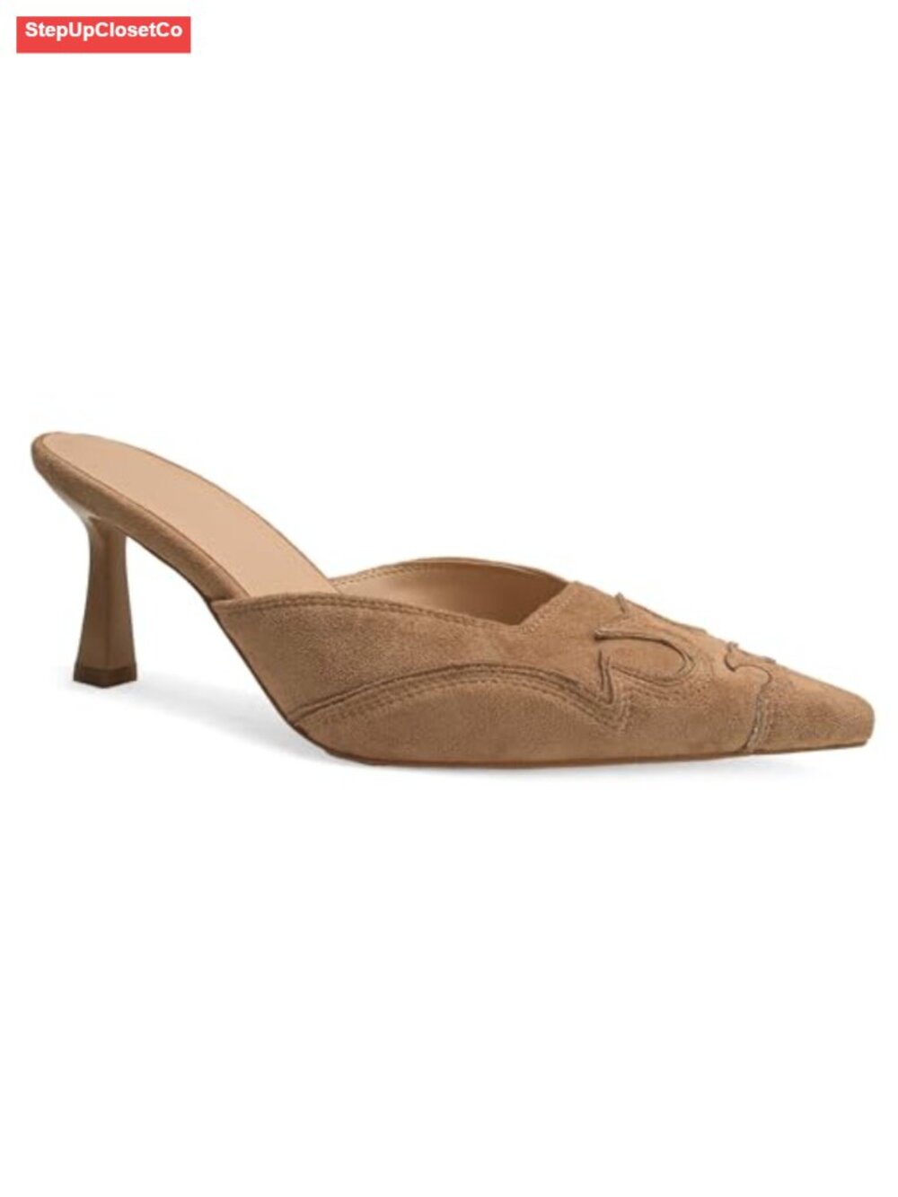 Women's Pointed Toe Kitten Heel Mules Slip On Backless Faux Suede Pumps